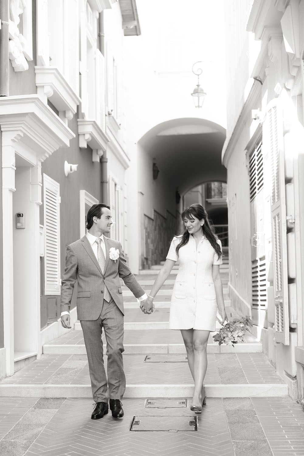the couple walk in the street